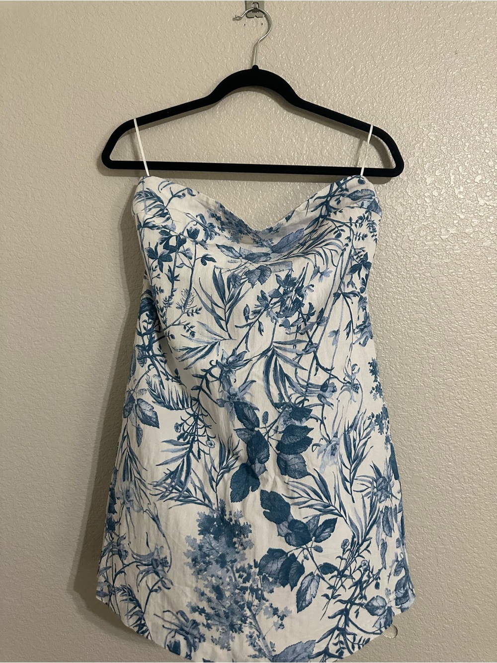New with Tag, Dress Forum Strapless Dress with Blue Floral Print